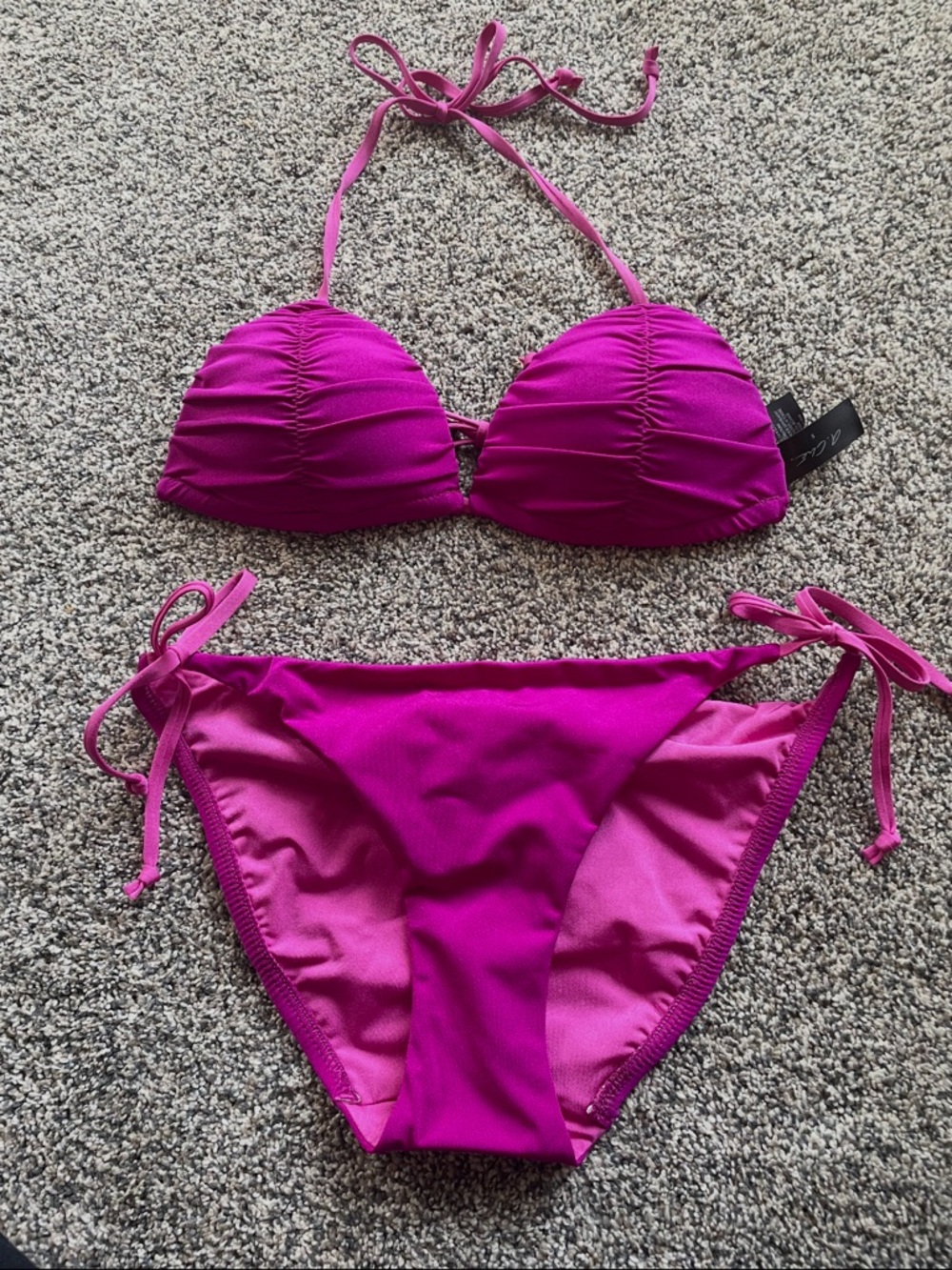 Women’s Magenta Ruched Tie-Side Bikini Set